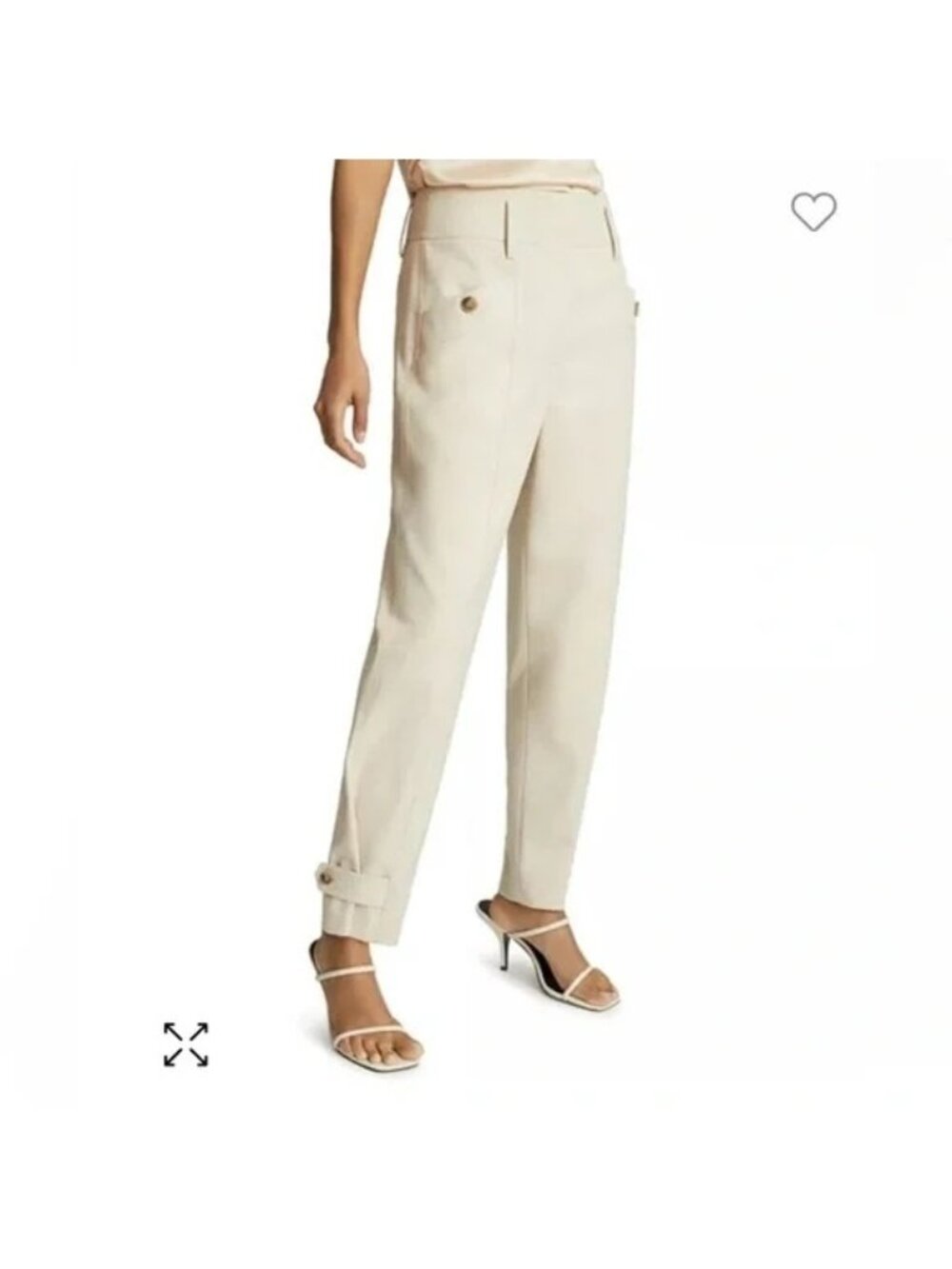 Reiss Beige Cropped Pants With Button Detail & Adjustable Hem Size 14